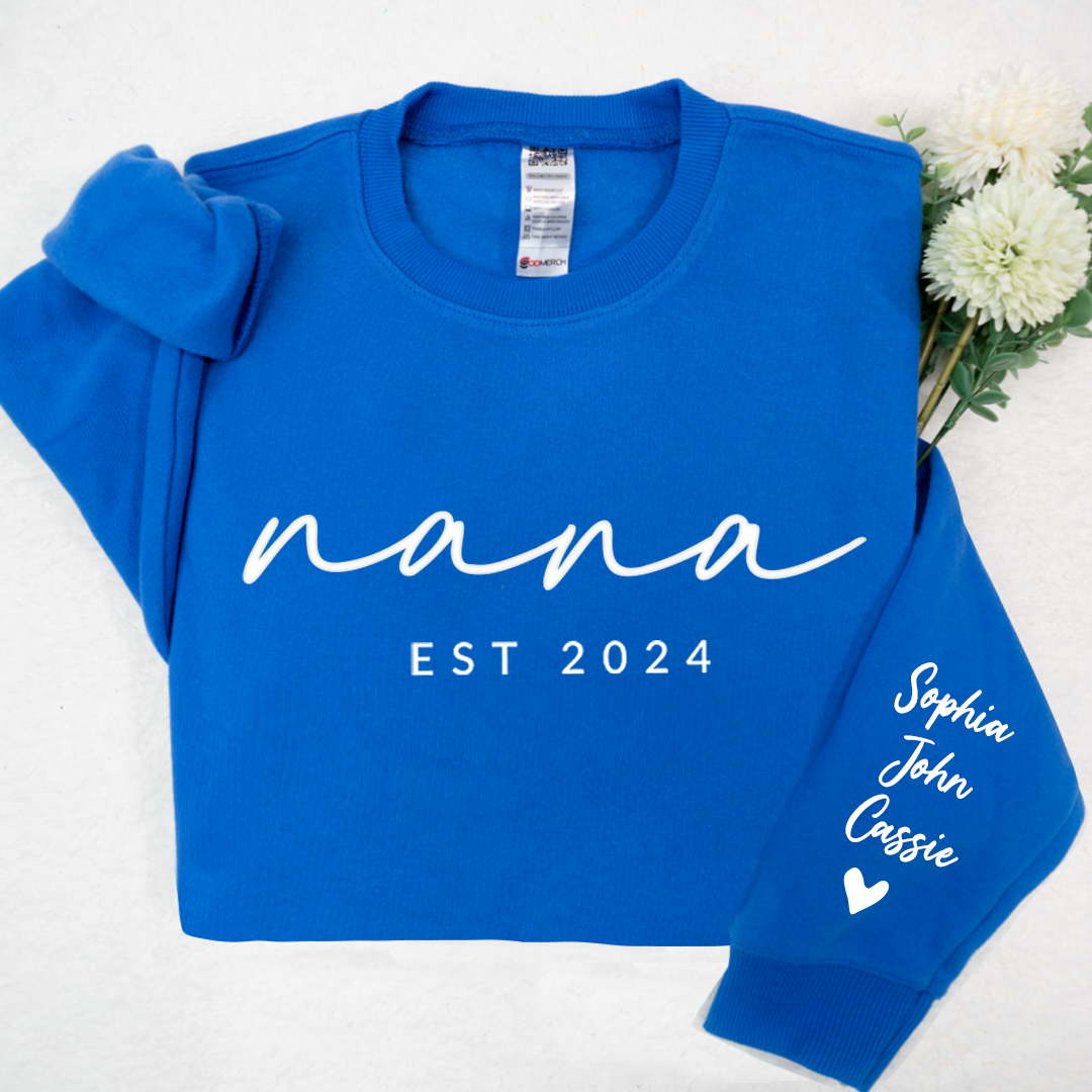 Lofaris Personalized Embossed Nana Est Grandkids Sweatshirt