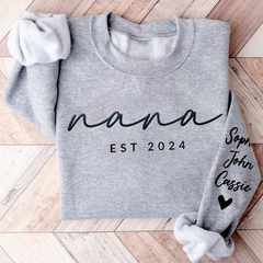 Lofaris Personalized Embossed Nana Est Grandkids Sweatshirt