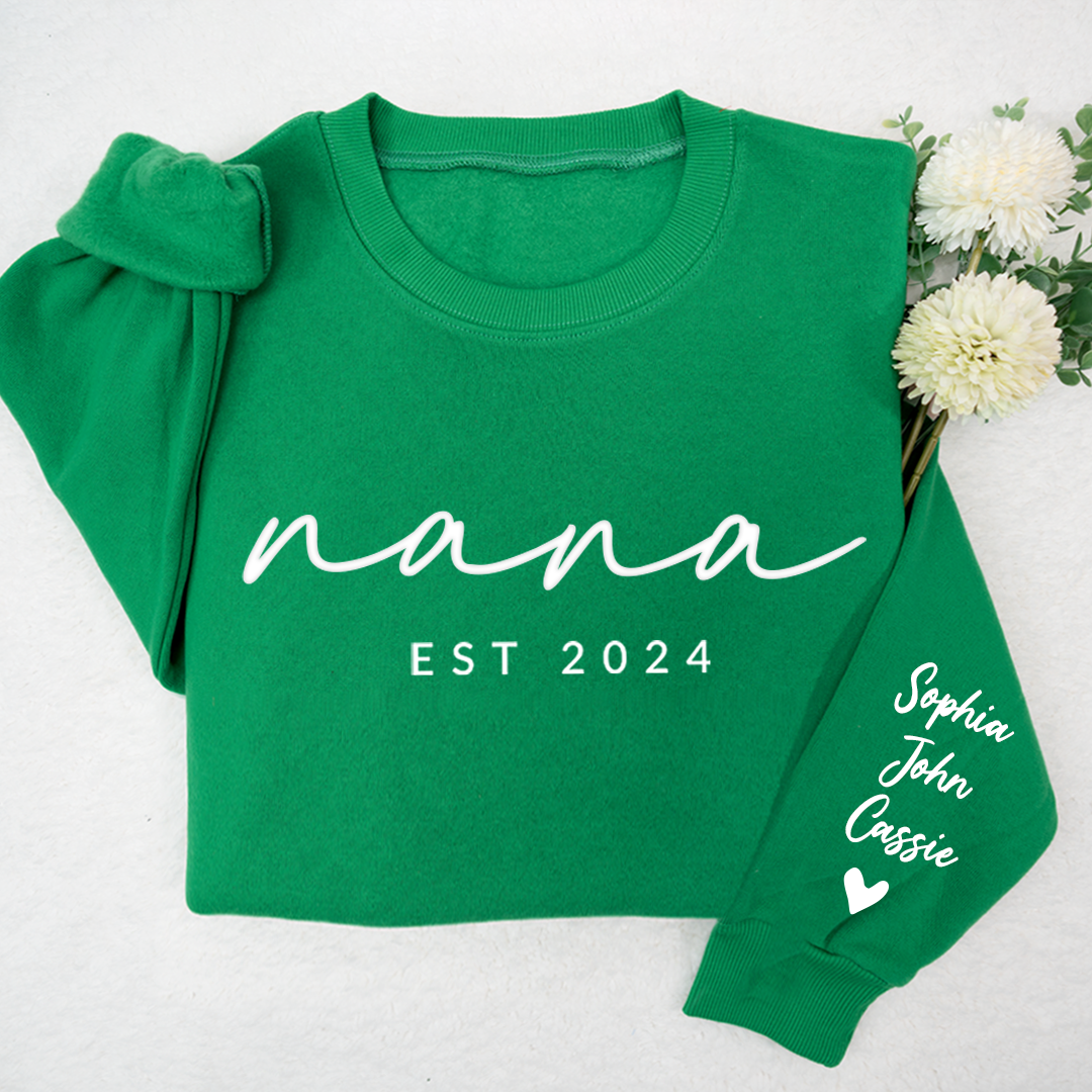 Lofaris Personalized Embossed Nana Est Grandkids Sweatshirt