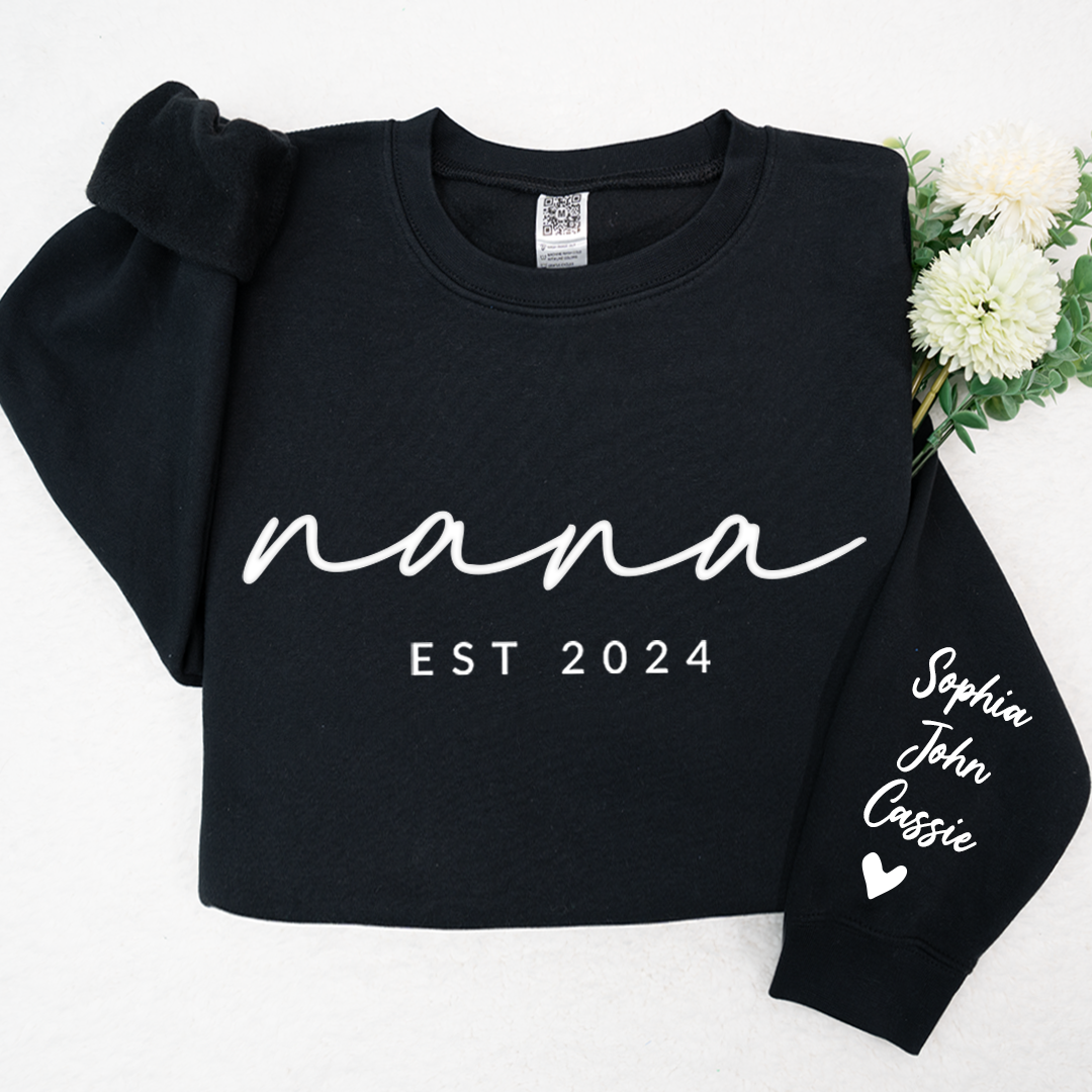 Lofaris Personalized Embossed Nana Est Grandkids Sweatshirt