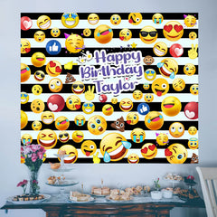 Lofaris Personalized Emoji Funny Birthday Party Backdrop