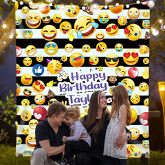 Lofaris Personalized Emoji Funny Birthday Party Backdrop