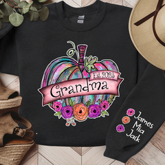 Lofaris Personalized Grandma Est Painted Pumpkin with florals And Grandkids CL01 Sweatshirt