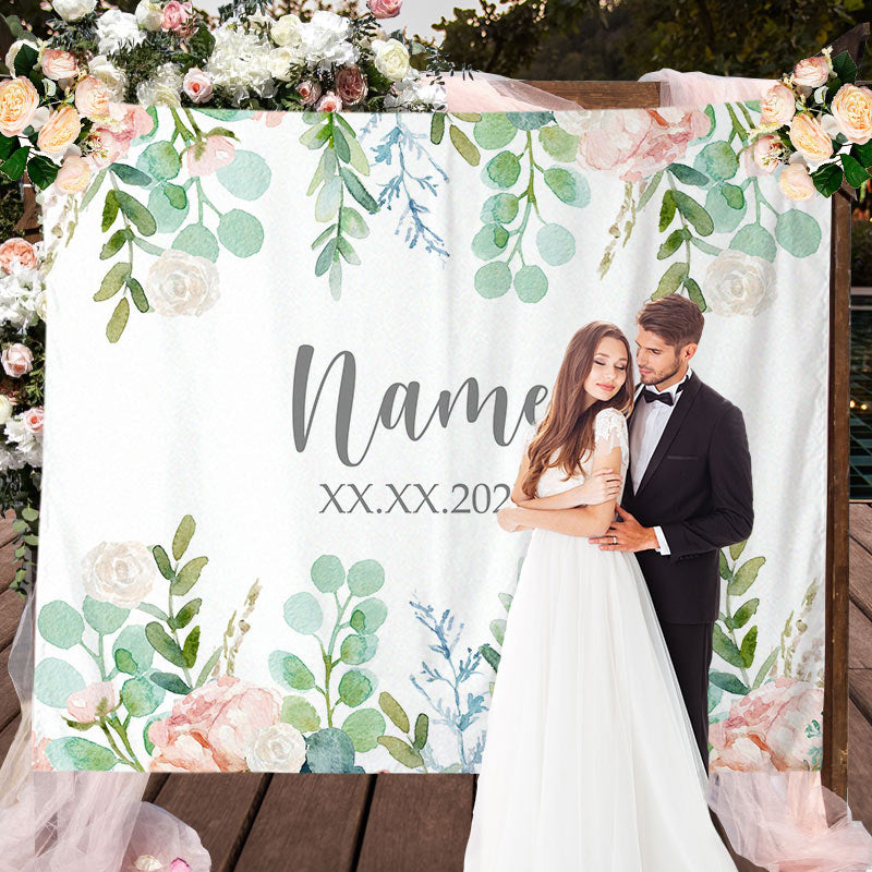 Lofaris Personalized Eucalyptus Floral Wedding Backdrop