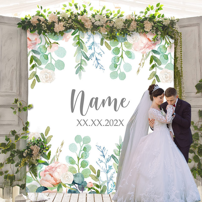 Lofaris Personalized Eucalyptus Floral Wedding Backdrop