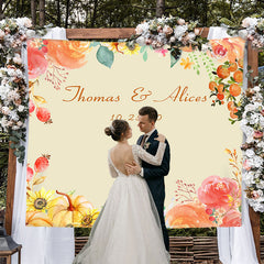 Lofaris Personalized Fall Pumpkin Floral Wedding Backdrop
