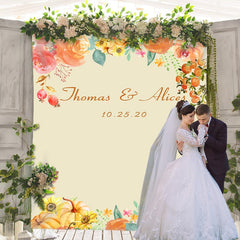 Lofaris Personalized Fall Pumpkin Floral Wedding Backdrop