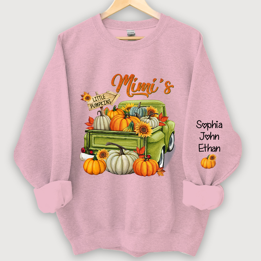 Lofaris Personalized Fall Season Green Truck Mimi And Grandkids Autumn Sweatshirt