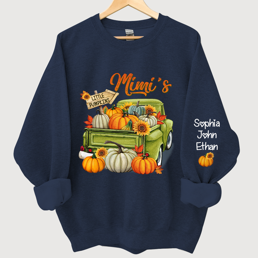 Lofaris Personalized Fall Season Green Truck Mimi And Grandkids Autumn Sweatshirt