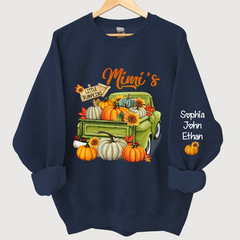 Lofaris Personalized Fall Season Green Truck Mimi And Grandkids Autumn Sweatshirt