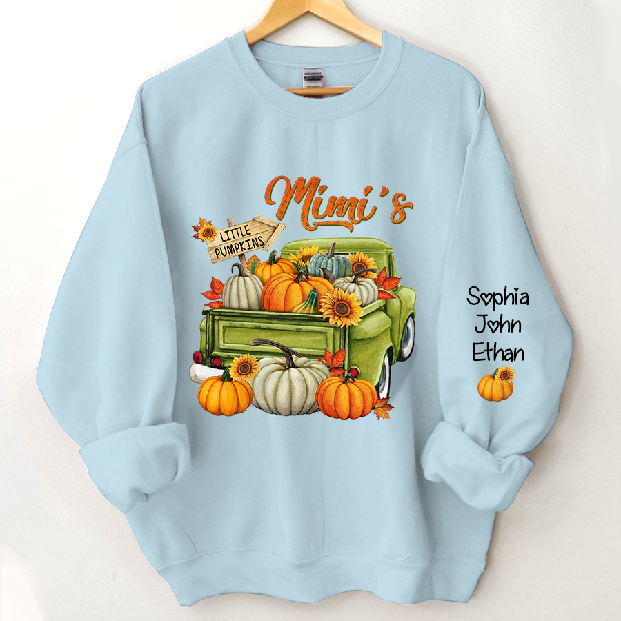Lofaris Personalized Fall Season Green Truck Mimi And Grandkids Autumn Sweatshirt