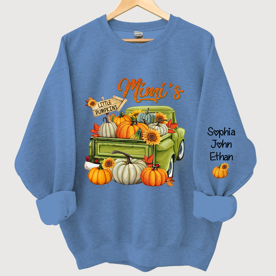 Lofaris Personalized Fall Season Green Truck Mimi And Grandkids Autumn Sweatshirt