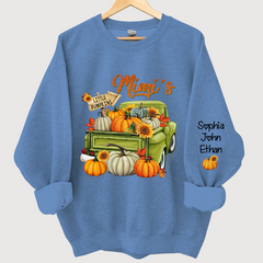 Lofaris Personalized Fall Season Green Truck Mimi And Grandkids Autumn Sweatshirt