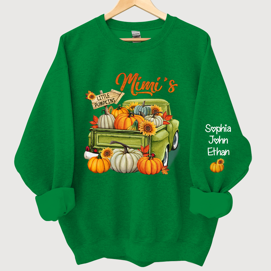 Lofaris Personalized Fall Season Green Truck Mimi And Grandkids Autumn Sweatshirt