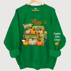 Lofaris Personalized Fall Season Green Truck Mimi And Grandkids Autumn Sweatshirt