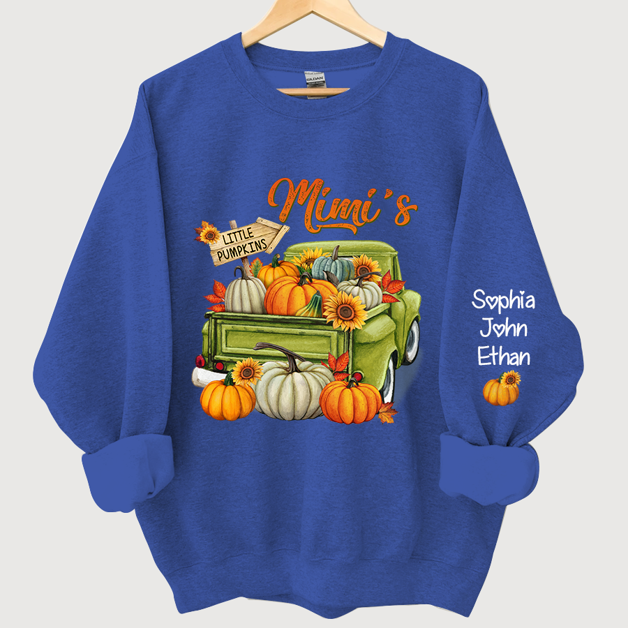 Lofaris Personalized Fall Season Green Truck Mimi And Grandkids Autumn Sweatshirt