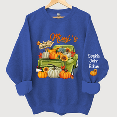 Lofaris Personalized Fall Season Green Truck Mimi And Grandkids Autumn Sweatshirt