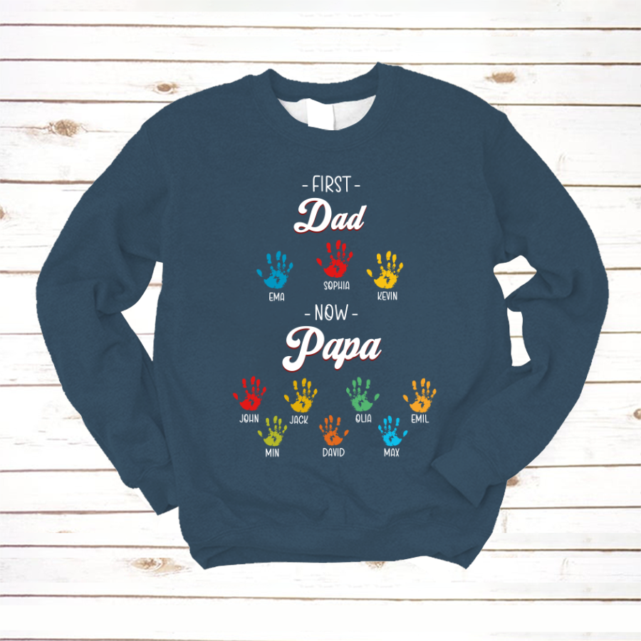 Lofaris Personalized First Dad Now Papa Hand Kids Sweatshirt