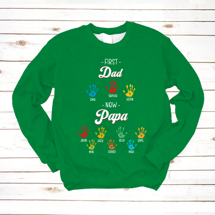 Lofaris Personalized First Dad Now Papa Hand Kids Sweatshirt