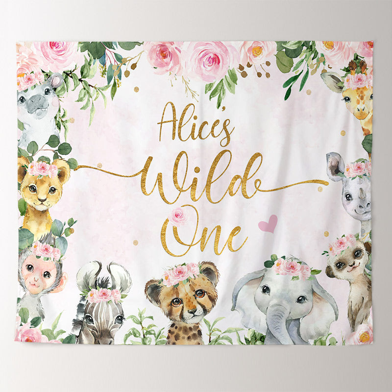 Lofaris Personalized Floral Animals Safari 1st Birthday Backdrop