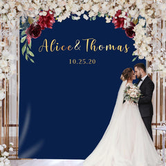 Lofaris Personalized Floral Blue Backdrop for Wedding