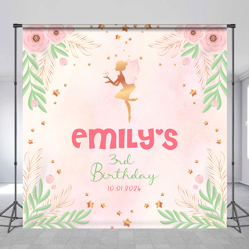 Lofaris Personalized Floral Fairy Star 3rd Birthday Backdrop