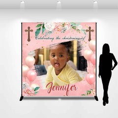 Lofaris Personalized Floral Heart Balloon Baptism Backdrop