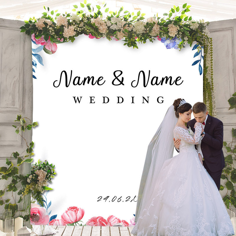 Lofaris Personalized Floral Photo Booth Wedding Backdrop