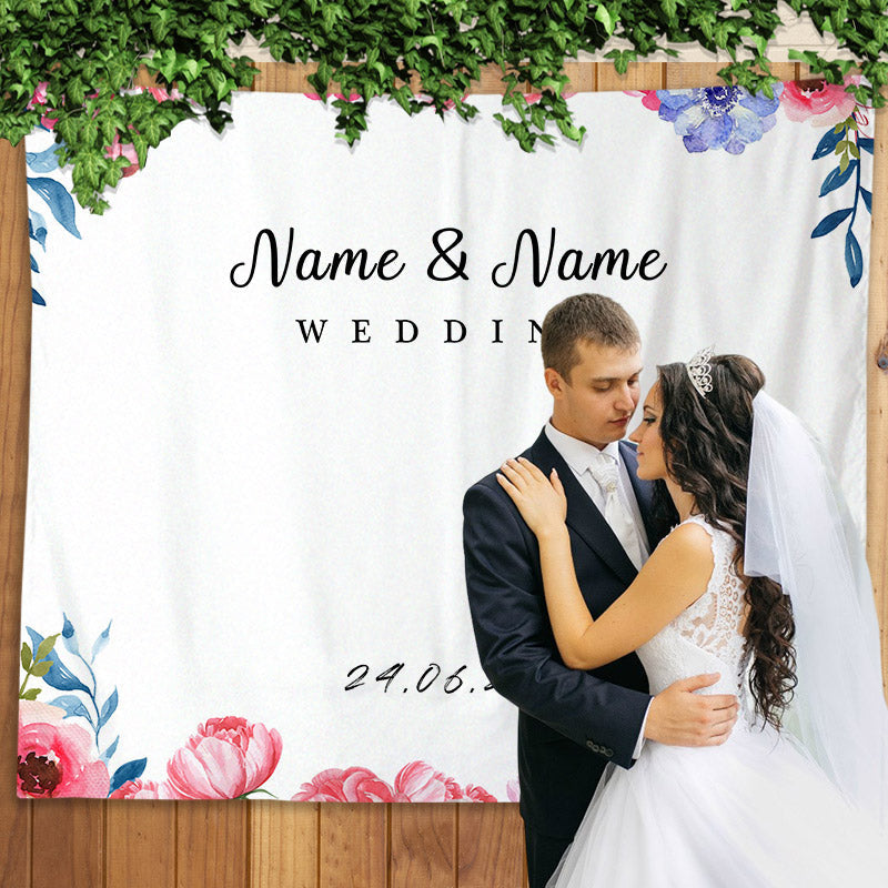 Lofaris Personalized Floral Photo Booth Wedding Backdrop