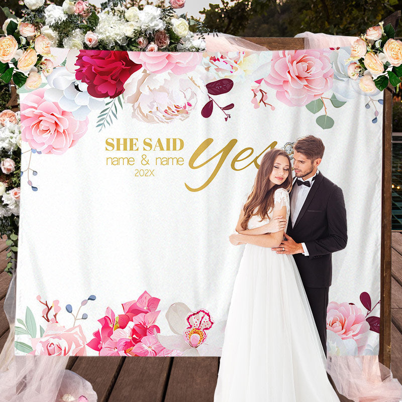 Lofaris Personalized Floral She Said Yes Wedding Backdrop