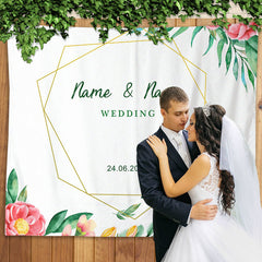 Lofaris Personalized Flower Gold Geometric Wedding Backdrop