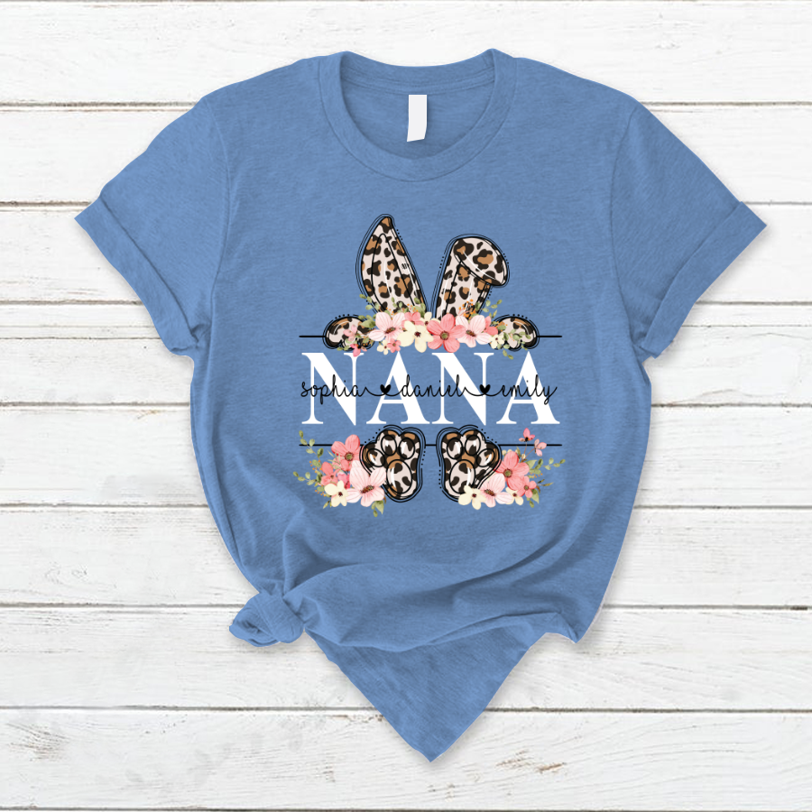 Lofaris Personalized Flower Leopard Bunny Nana Easter T-Shirt