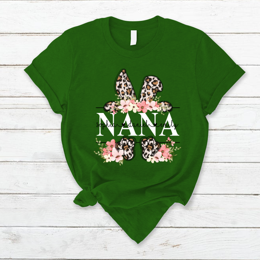 Lofaris Personalized Flower Leopard Bunny Nana Easter T-Shirt