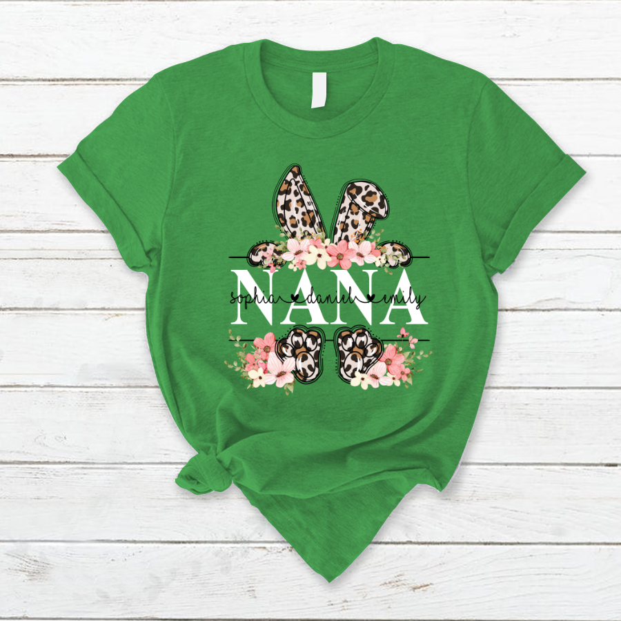 Lofaris Personalized Flower Leopard Bunny Nana Easter T-Shirt