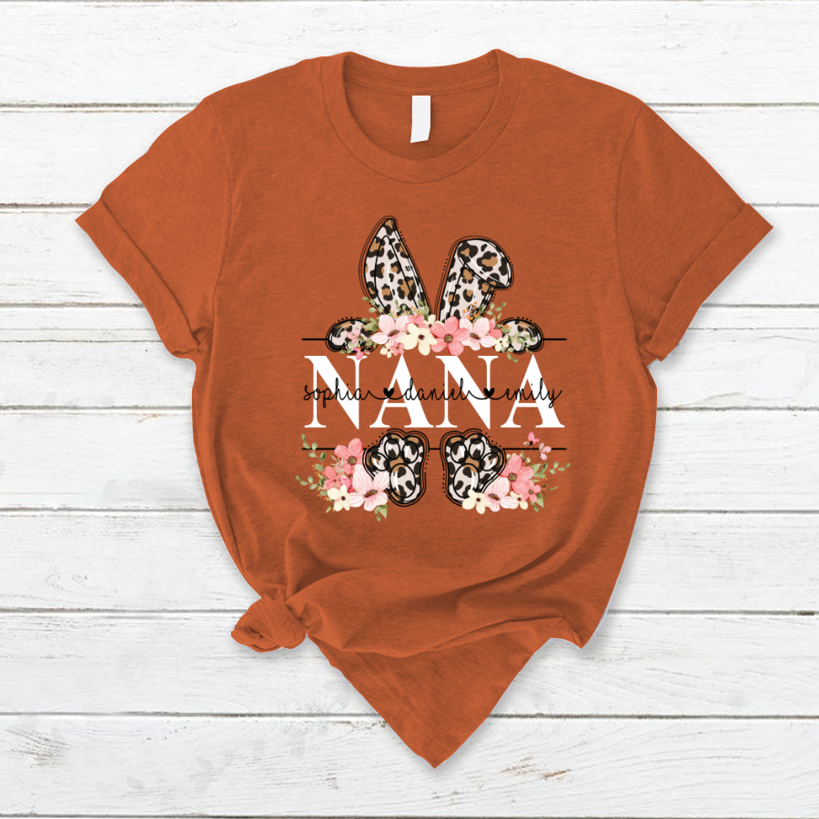 Lofaris Personalized Flower Leopard Bunny Nana Easter T-Shirt