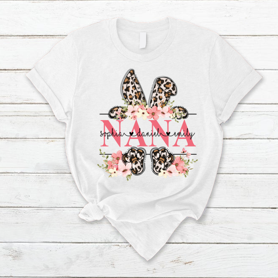 Lofaris Personalized Flower Leopard Bunny Nana Easter T-Shirt