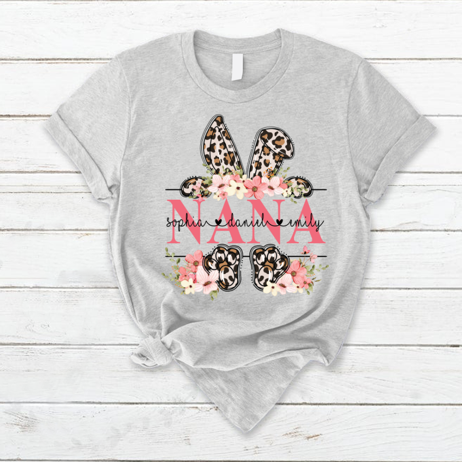 Lofaris Personalized Flower Leopard Bunny Nana Easter T-Shirt