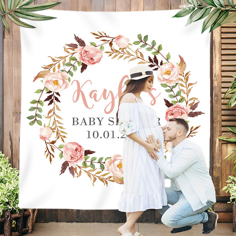 Lofaris Personalized Flowers Baby Shower Backdrop Banner