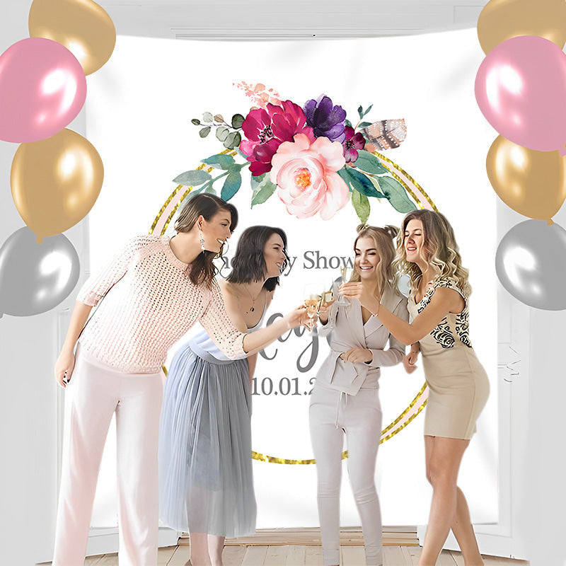 Lofaris Personalized Flowers Boho Baby Shower Backdrop