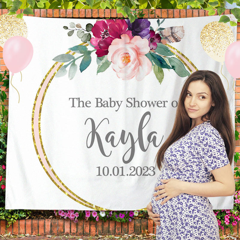 Lofaris Personalized Flowers Boho Baby Shower Backdrop