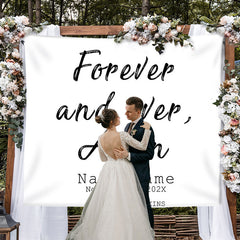 Lofaris Personalized Forever and Ever Wedding Tapestry Backdrop