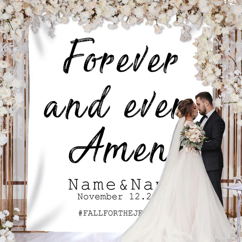 Lofaris Personalized Forever and Ever Wedding Tapestry Backdrop
