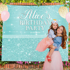 Lofaris Personalized Glitter Mint Green Name Birthday Backdrop