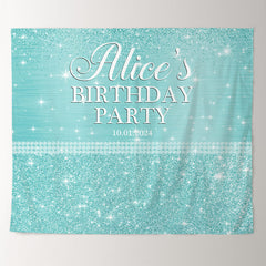 Lofaris Personalized Glitter Mint Green Name Birthday Backdrop