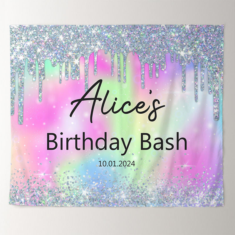 Lofaris Personalized Glitter Rainbow Bokeh Birthday Backdrop