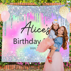 Lofaris Personalized Glitter Rainbow Bokeh Birthday Backdrop
