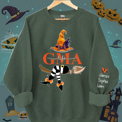 Lofaris Personalized Nana Life Witch Halloween Shirt Custom Grandma With Grandkids Name On The Sleeve Sweatshirt Gift for her