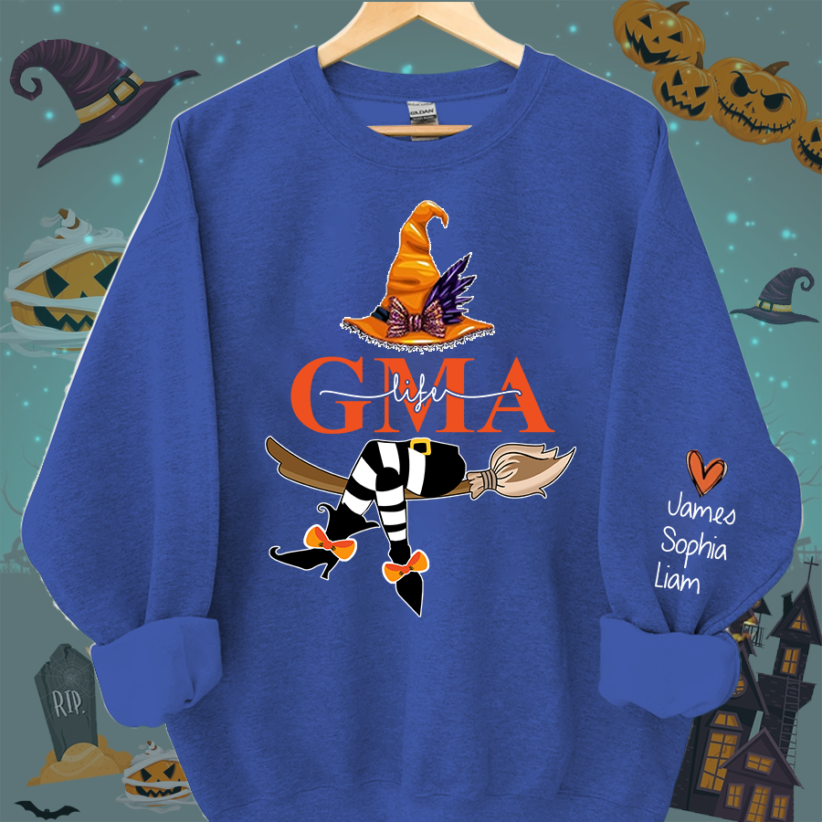Lofaris Personalized Nana Life Witch Halloween Shirt Custom Grandma With Grandkids Name On The Sleeve Sweatshirt Gift for her