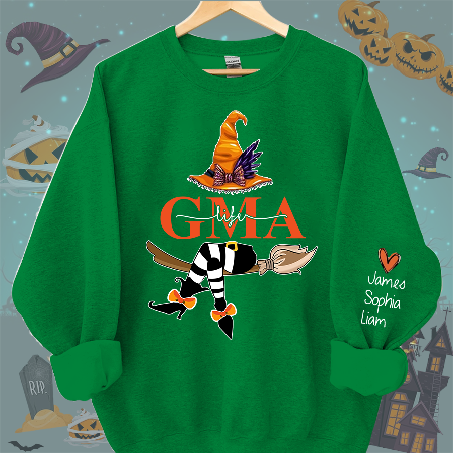 Lofaris Personalized Nana Life Witch Halloween Shirt Custom Grandma With Grandkids Name On The Sleeve Sweatshirt Gift for her