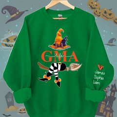 Lofaris Personalized Nana Life Witch Halloween Shirt Custom Grandma With Grandkids Name On The Sleeve Sweatshirt Gift for her